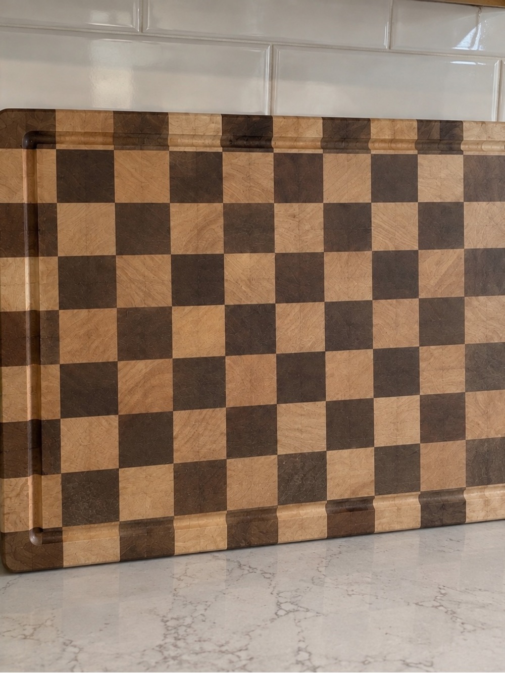 Wooden Checkerboard Cutting Board - Brown and Natural
